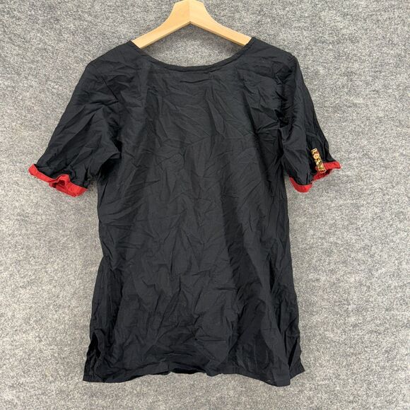 Maybell Blouse Women XL Black 1/2 Button Short Sleeve Round Neck Casual Solid - Picture 2 of 6